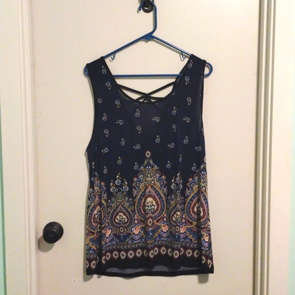 Agenda Women's Blue Flowery Tank Top - Large